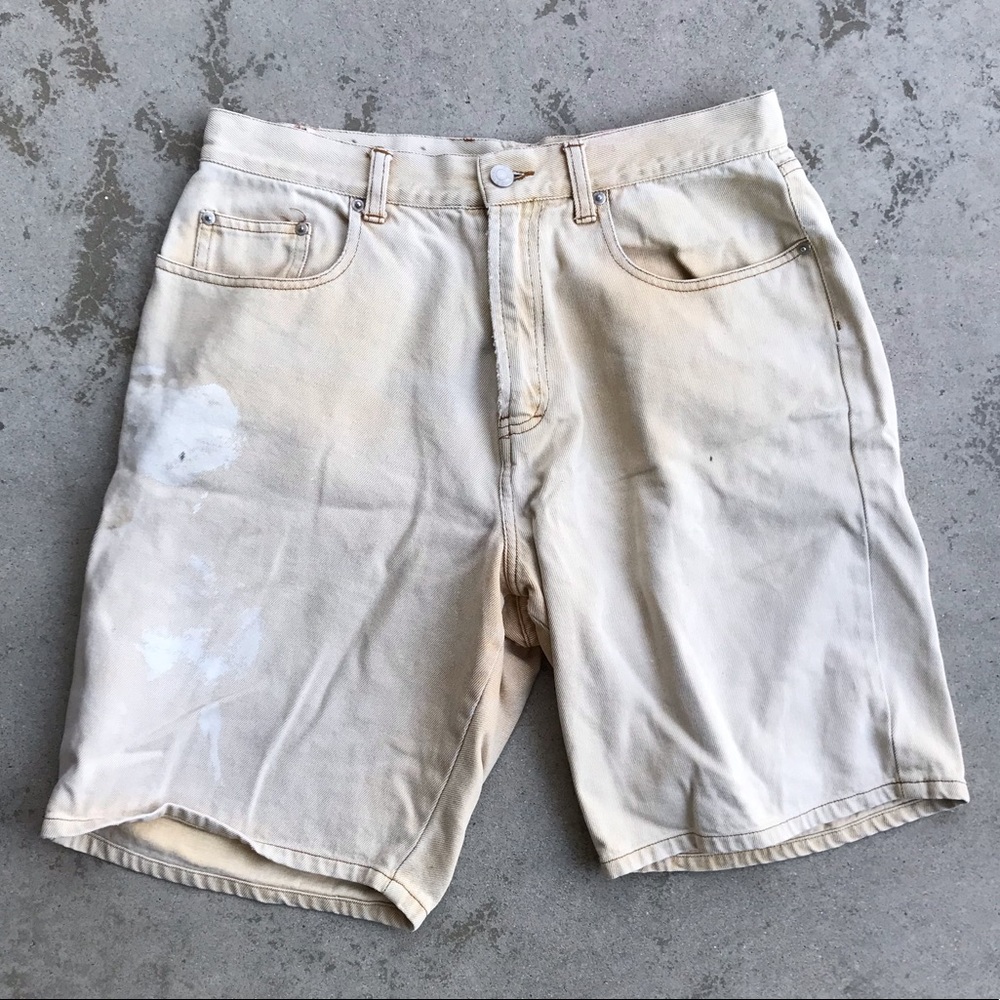Bundle Sale! Tan Denim Art Shorts with Paint, Mens 32